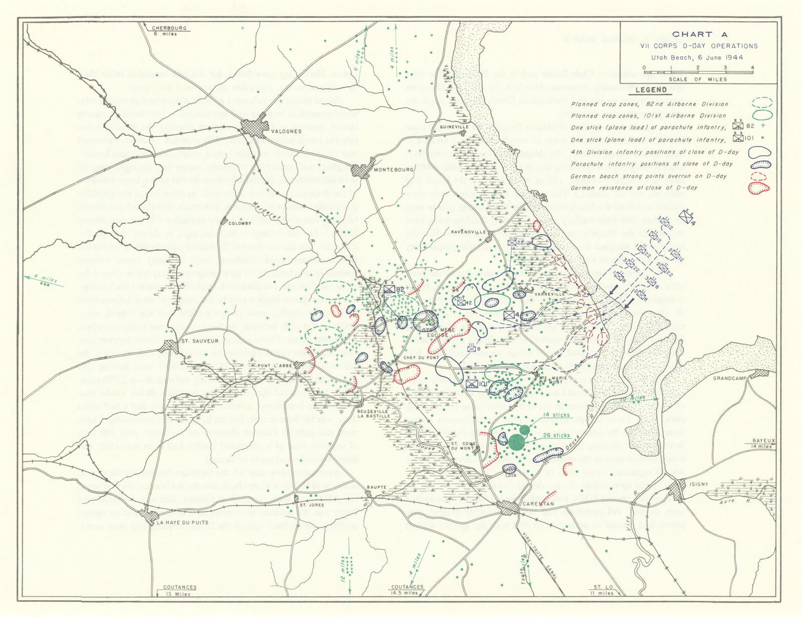 World War 2. VII Corps D-Day Operations, 6 June 1944. Utah Beach 1959 old map
